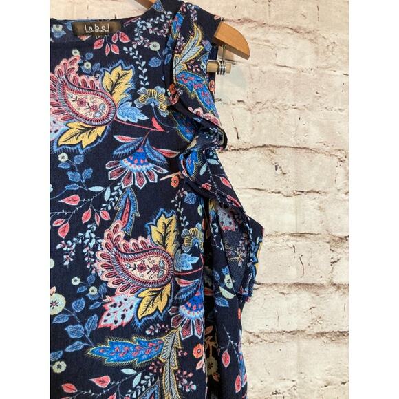 Rachel Roy Label Top Womens Large Navy Blue Floral Flutter Ruffle Sleeves Career - Picture 6 of 15